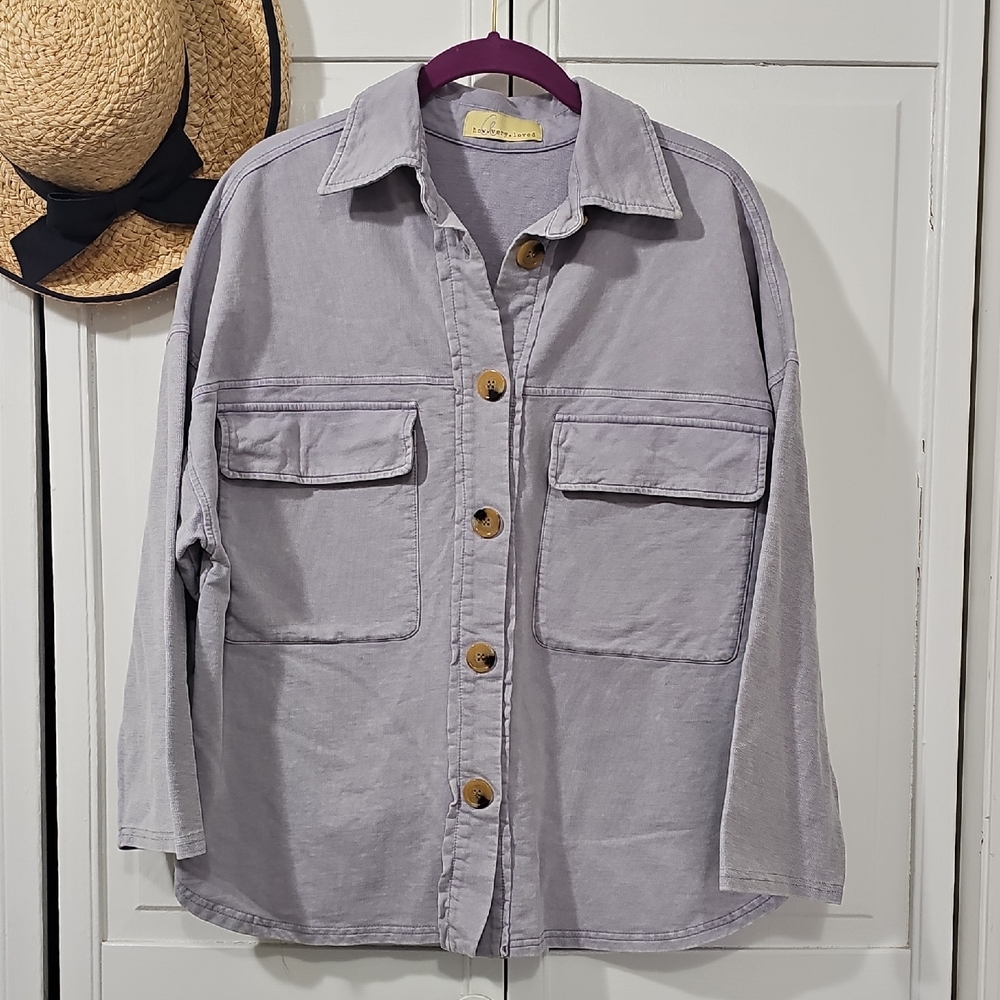 Lavender Button-Up Shacket 100% Cotton.